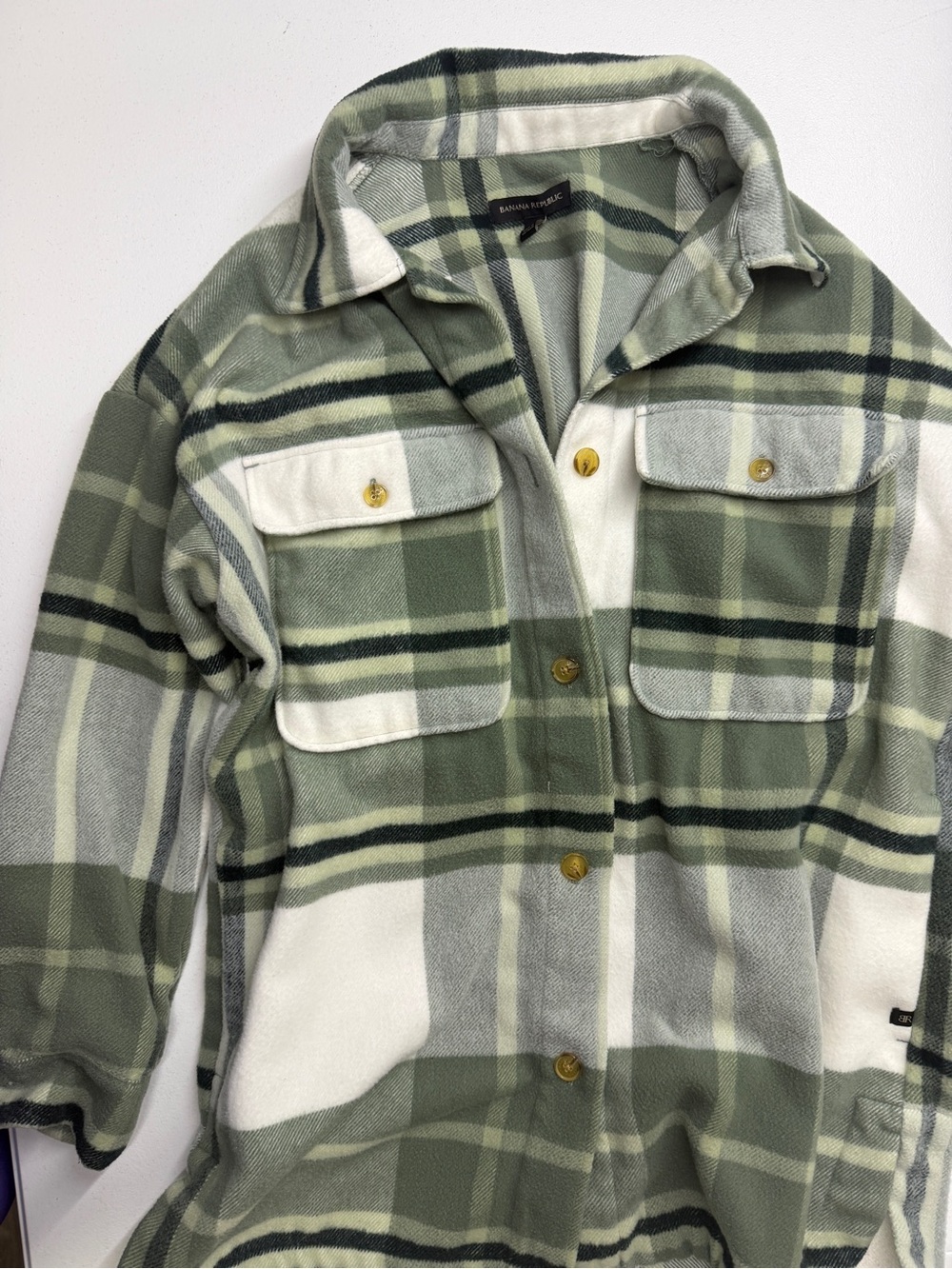Banana Republic Women’s Medium Sage Green Plaid Wool Blend Shacket Shirt Jacket
